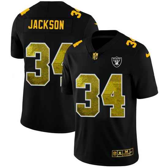 Las Vegas Raiders 34 Bo Jackson Men Black Nike Golden Sequin Vapor Limited NFL Jersey
